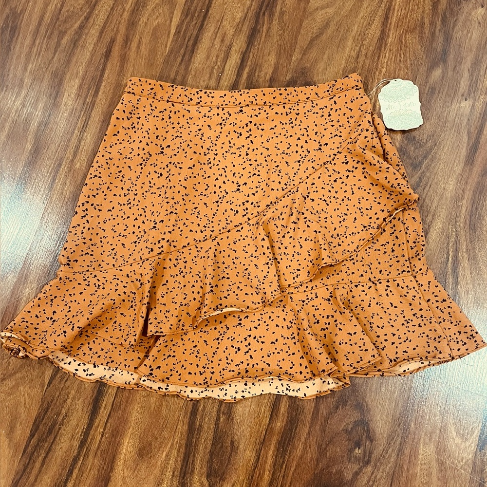 Altar’d State Orange Ruffle Skirt with Black Dots